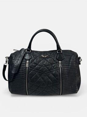 Zadig & Voltaire Sunny Medium Quilted Leather Duffel Shoulder Bag Black Noir